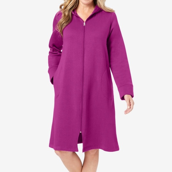 New Short Hooded Sweatshirt Zip Robe 2X 3X 26/28 Dreams Co Woman Within - Picture 1 of 6